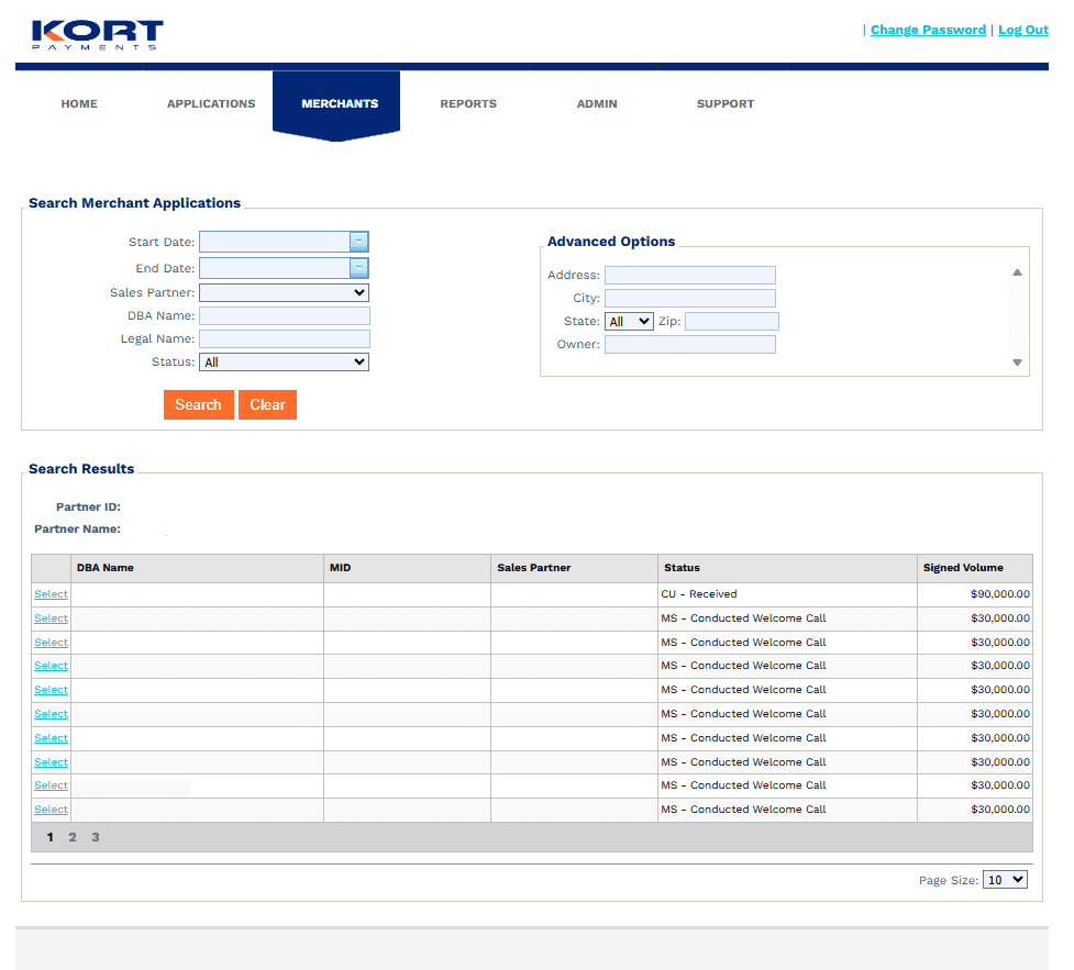 Partner Portal Merchant List